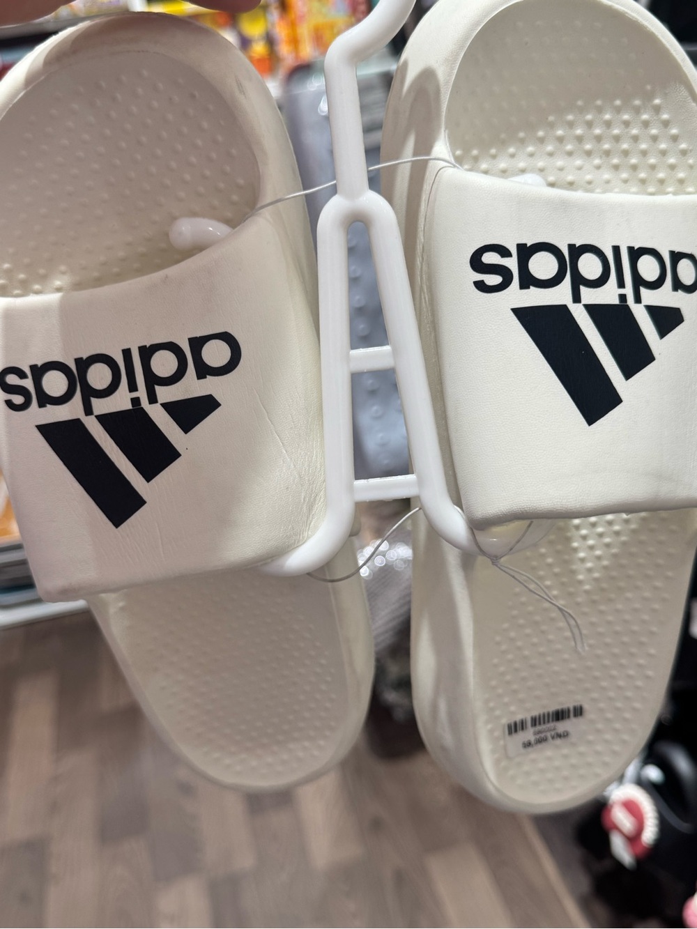 adidas White Slide Sandals with Black Logo for Kids